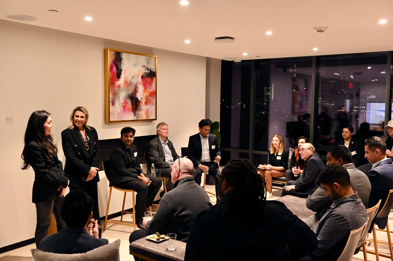 Aryuna hosting a panel discussion with investors and founders